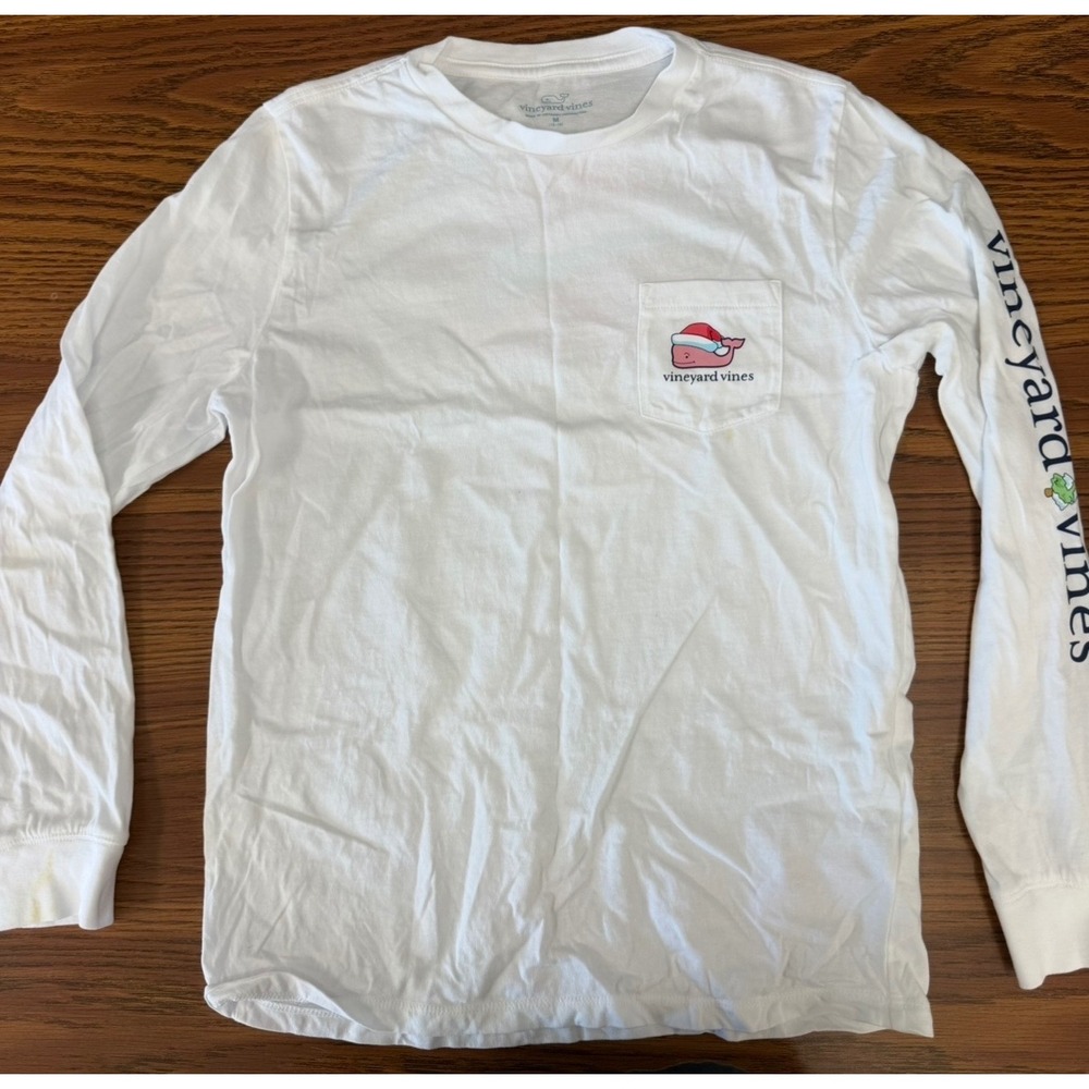 Vineyard Vines Kids MEDIUM 12/14 Christmas Santa Whale Long Sleeve Pocket Tee - Picture 2 of 5